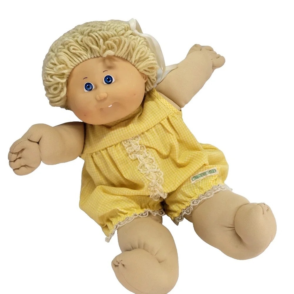 Vintage 1985 Cabbage Patch Kid Doll Blonde Yarn Hair Blue Eyes Toothy 16in